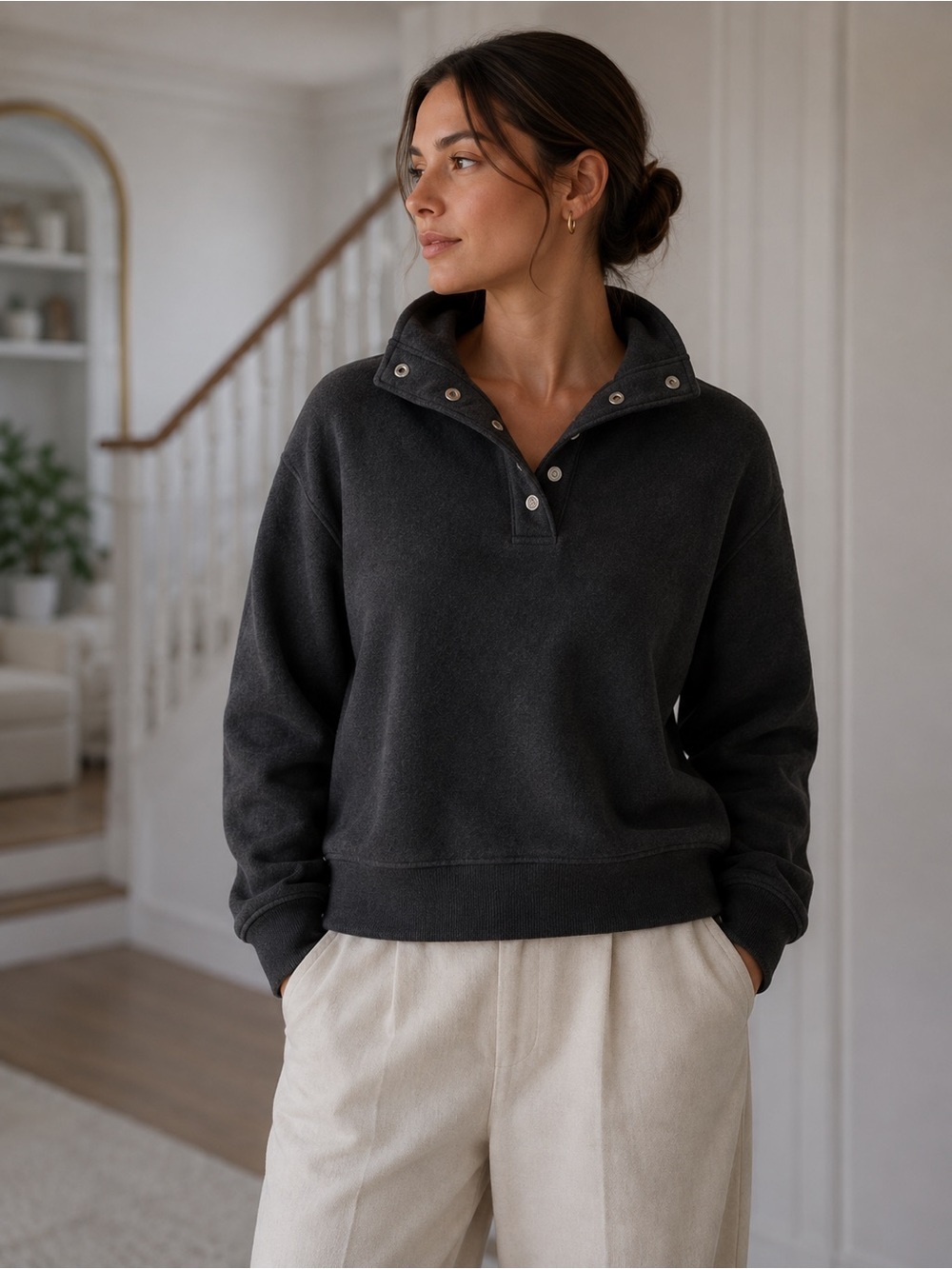 Kit + Ace Fleece Chillout Down Charcoal Grey Pullover Sweater Size Small